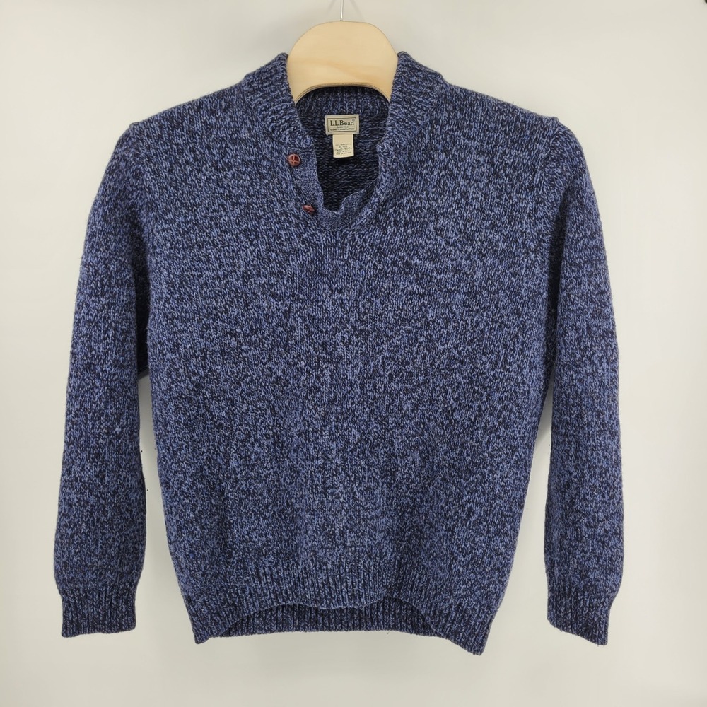 Vintage LL Bean Men's XL Lambswool Thick Knit Sweater Blue Fisherman 285174
